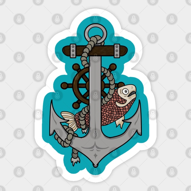 Anchor, Helm and Fish Sticker by DigitalCleo